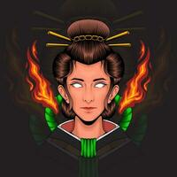 Vektor Illustration von ein Geisha Frau mit ein Feuer Emblem