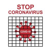 handgezeichnete Covid-19-Bakterien im Käfig mit Zitat Stopp Coronavirus vektor