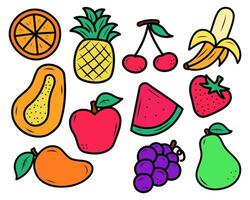 uppsättning av söt frukt vektor illustrationer på vit bakgrund. färgrik ritad för hand frukt element