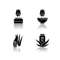 Aloe Vera Schlagschatten schwarze Glyphe Icons Set vektor