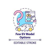 Symbol für das Konzept der wenigen Elektrofahrzeuge für Modelloptionen. vektor