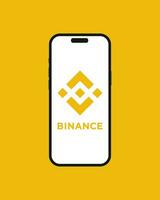 binance kryptovaluta utbyta app på de smartphone iphone 14 skärm med gul bakgrund. mobil app löpning på smartphone skärm med logotyp binans. isolerat vektor