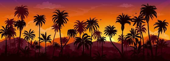 tropisk djungel på soluppgång landskap silhuett vektor