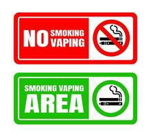 Nej rökning Nej vaping och rökning område tecken uppsättning. vektor