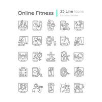 Online-Fitness-Apps Möglichkeiten lineare Symbole gesetzt. vektor