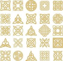 vektor uppsättning av gyllene celtic knutar. prydnad av gammal europeisk människors. de tecken och symbol av de irländska, skotter, britter, franks
