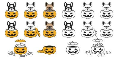 Hund Vektor Französisch Bulldogge Kürbis Halloween Knochen Symbol Logo Symbol Charakter Karikatur Illustration Gekritzel Design