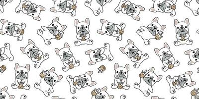 Hund nahtlos Muster Französisch Bulldogge Boba Tee Vektor Blase Milch Tee Karikatur Schal isoliert wiederholen Hintergrund Fliese Hintergrund Gekritzel Illustration Weiß Design