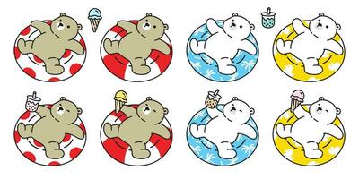 Bär Vektor Polar- Bär Schwimmen Ring Symbol Karikatur Charakter tropisch Schwimmbad Ozean Boba Tee Eis Sahne Logo Gekritzel Illustration Design