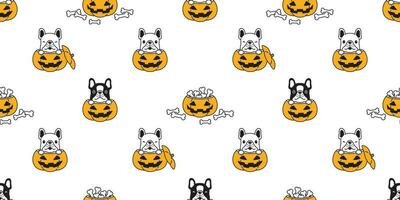 Hund nahtlos Muster Französisch Bulldogge Vektor Halloween Kürbis Knochen Schal isoliert wiederholen Hintergrund Fliese Hintergrund Karikatur Illustration Gekritzel Design