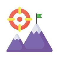 flagga på topp av berg med mål, begrepp ikon av uppdrag i trendig stil vektor