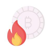 Feuerflamme mit Bitcoin zeigen Konzept Vektor von Bitcoin Verlust