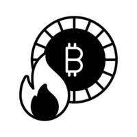 Feuerflamme mit Bitcoin zeigen Konzept Vektor von Bitcoin Verlust