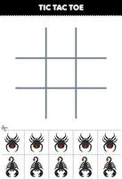 utbildning spel för barn tic tac tå uppsättning med söt tecknad serie Spindel och scorpion bild tryckbar insekt kalkylblad vektor