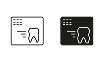 dental röntgen silhuett och linje ikoner uppsättning. stomatologi vård, oral medicinsk radiologi diagnostisk piktogram. tänder röntgen, dental behandling. tandvård svart tecken samling. isolerat vektor illustration.