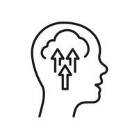 mental tillväxt linje ikon. mänsklig huvud med pil upp linjär piktogram. psykologi terapi översikt tecken. intellektuell bearbeta, utveckling symbol begrepp. redigerbar stroke. isolerat vektor illustration.