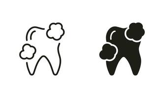 Dental Reinigung Silhouette und Linie Symbole Satz. Zähne spülen, Oral Pflege, Hygiene, erfrischend. sauber Zahn Piktogramm. Dental Behandlung, Zahnheilkunde schwarz Symbol Sammlung. isoliert Vektor Illustration.