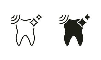 dental ultraljuds- rengöring silhuett och linje ikoner uppsättning. lysande tand, periodontal blekning. oral vård, hygien, dental behandling. tandvård svart symbol samling. isolerat vektor illustration.