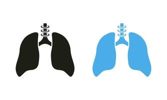 lunga, mänsklig inre organ piktogram uppsättning. friska bronkial respiratorisk systemet linje och silhuett ikoner. andning sjukdom symbol samling på vit bakgrund. isolerat vektor illustration.