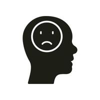 Negativ Denken Silhouette Symbol. Pessimismus, Frustration, wütend Ausdruck Symbol. mental Störung, Schlecht Stimmung Glyphe Piktogramm. unzufrieden pessimistisch Person solide unterzeichnen. isoliert Vektor Illustration.