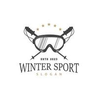 åka skidor sport logotyp, vinter- snö sporter design retro årgång vektor illustration