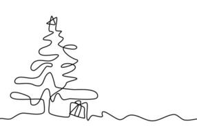 das Weihnachten Baum Symbol ist Hand gezeichnet im kontinuierlich Linien. Weihnachten Konzept Hintergrund mit Kopieren Raum. abstrakt linear Vektor Illustration