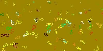 ljusgrön, gul vektorbakgrund med kvinnasymboler. vektor
