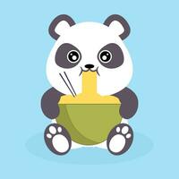 süß Panda Karikatur Essen Ramen Nudeln vektor