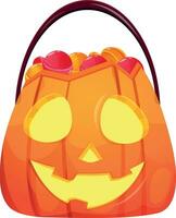 Halloween Kürbis mit Süßigkeiten Karikatur Vektor Illustration. Dekoration zum Halloween oder Hexerei Spiel.