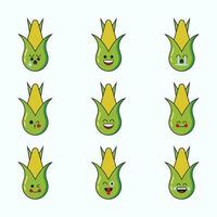 vegetabiliska uttryckssymbol vektor ikon uppsättning. söt emoji majs med ansikte.