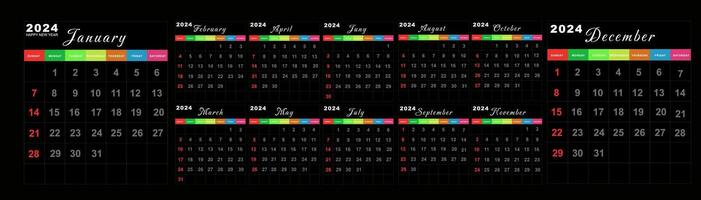 2024 kalender mall design, elegant stil på en svart bakgrund. vektor illustration