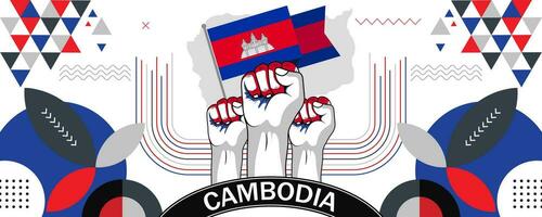 cambodia nationell eller oberoende dag abstrakt baner design med flagga och Karta. flagga Färg tema geometrisk mönster retro modern illustration design. vektor