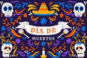 Hand gezeichnet dia de Muertos horizontal Banner Illustration mit Ornamente vektor