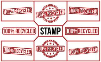 100 Prozentsatz recycelt Briefmarke rot Gummi Briefmarke auf Weiß Hintergrund. 100 Prozentsatz recycelt Briefmarke Satz. vektor