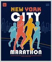 Neu York Stadt Marathon. Jahrgang Design Vektor Illustration mit Laufen Thema. geeignet zum Sport, Sozial Medien, Poster, drucken und Banner