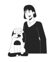 Ohr Piercings asiatisch Mädchen Petting Katze schwarz und Weiß 2d Linie Karikatur Charakter. Kätzchen Kopf kratzen isoliert Vektor Gliederung Person. Haustier Liebhaber, Koreanisch weiblich monochromatisch eben Stelle Illustration