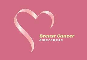 hjärta band med text-bröst cancer medvetenhet, realistisk rosa band, bröst cancer medvetenhet symbol, vektor illustration
