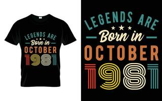 42: e födelsedag legends är född i oktober 1981 Lycklig födelsedag gåva t-shirt vektor