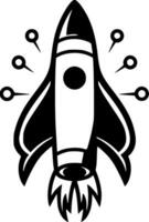 raket - svart och vit isolerat ikon - vektor illustration