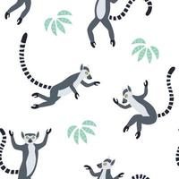 exotiska madagaskanska lemurer med långa randiga svansar. vektor