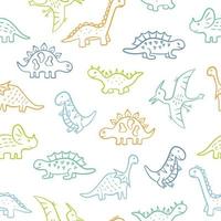 söta doodle dinosaurier. dino färgglada sömlösa mönster. vektor