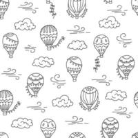 varmluftsballonger och moln. handritad sömlösa mönster. vektor