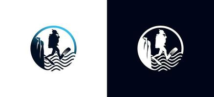 Silhouette von Taucher Person Springen von Cliff zum Tauchen Tauchen Logo Design vektor