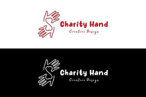 hand linje vektor ansluten med kärlek för välgörenhet hand logotyp design, donation symbol illustration