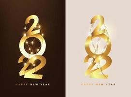 Frohes neues Jahr 2022 Nummer goldener Text und LED-Lichterketten vektor