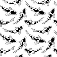 koi karp sömlös mönster. svart och vit kontur teckning av fick syn på japansk fisk. linje vektor illustration. bakgrund med fisk.