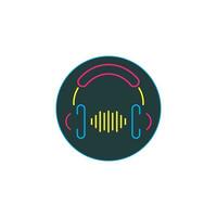 musik logotyp med hörlurar och musik anteckningar vektor