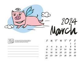 03-mars 2024 med gris tecknad serie vektor