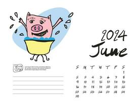 06. Juni 2024 mit Schwein Karikatur vektor