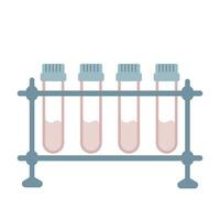 vektor testa rör kuggstång med fyra ampuller av flytande eller blod och en lock. isolerat platt illustration
